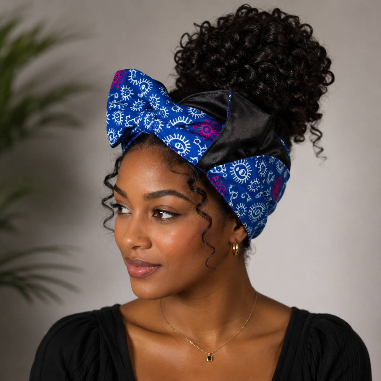 Bandeau Signature Bleu Impérial – Réversible Wax & Satin