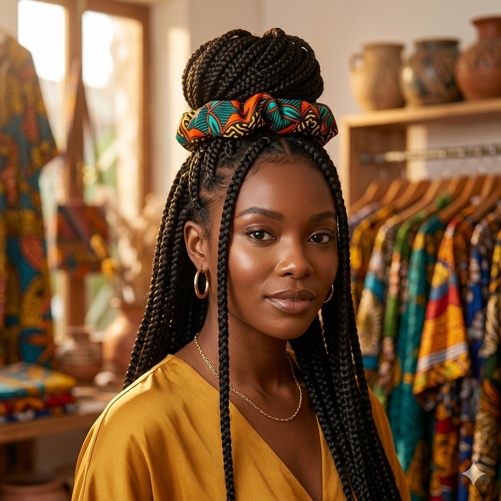 Maxi Chouchou Wax Soleil d'Afrique – Orange & Émeraude